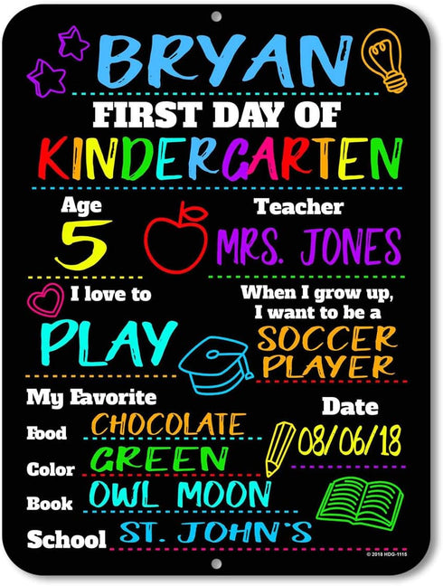Honey Dew Gifts Reusable Chalkboard Style School Photo Prop Board, Kindergarten, Preschool, 9x12 Tin Sign