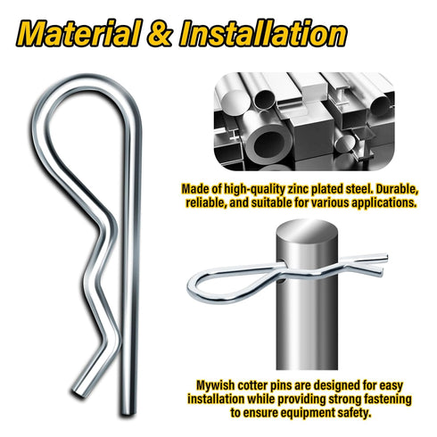 270Pcs Hardware Pins Assortment Kit, 6 Sizes Hitch Pins Cotter Pin Set, Heavy Duty Locking Pin R Clips, Zinc-Plated
