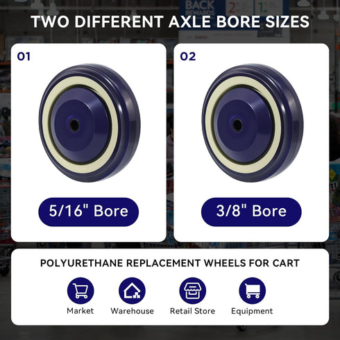 4" Set 4 1200lbs Wheels for Cart, Polyurethane Shopping Cart Wheels Replacement Casters of Loading Capacity Total