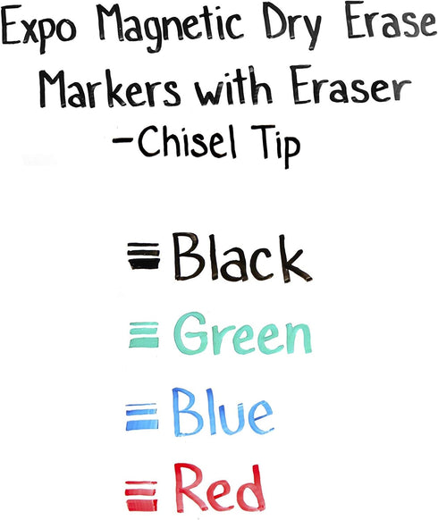 Expo Magnetic Dry Erase Markers with Eraser, Assorted Chisel Tip, 4 Count