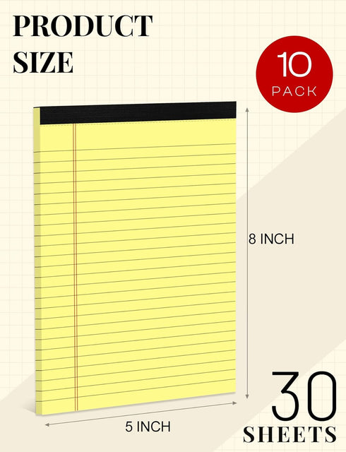 Small Legal Pads 5x8 Yellow 10 Pack Small Note Pads 5x8 College Ruled Yellow Notepads 80 GSM Lined Pads of Paper Notebook for Work Yellow Small Tablets Paper 5x8 Narrow Ruled Legal Pad 30 Sheets/Pad by Aidunmis