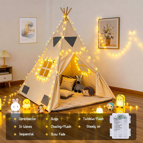 2 Pack 66ft 200 JMEXSUSS Battery Operated String Lights Outdoor Indoor, Total LED Fairy String Lights with Remote, Warm