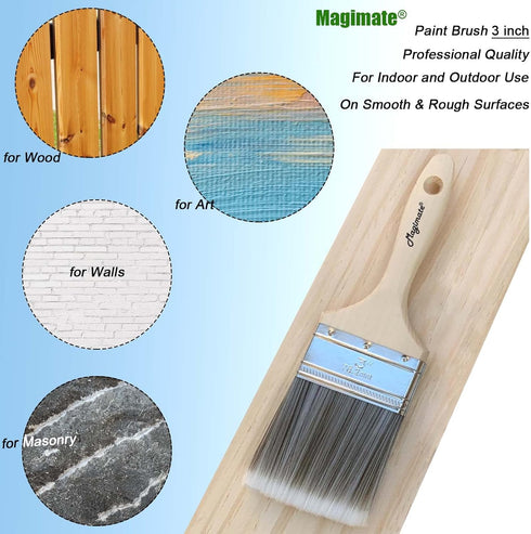 Flat Paint Brush, Soft Bristle 3 inch Wide Wooden Stain Brush for Walls, Furniture, Chalk, and Fence