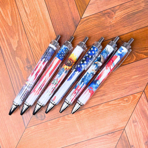 YJ PREMIUMS 6PC American Flag Pens, Eagle Black and White Striped Ink Pen for 4th USA Themed Gifts for Military Veterans