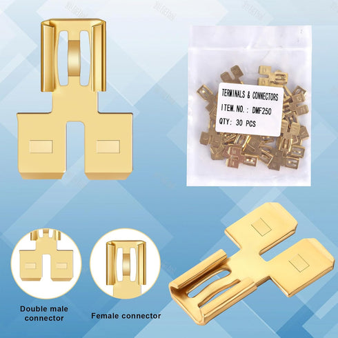 30pcs Spade Terminal Splitter, Quick Disconnect Insulated Double Male Tab Single Female Slip on Connector for Automotive