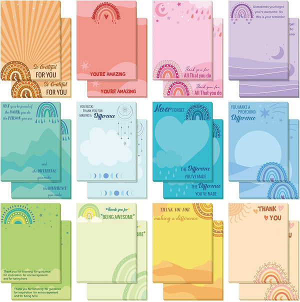 Teling 24 Pcs Inspirational Sticky Notes 3 x 4 Inch Rainbow Appreciation Spanish Sticky Notes for Nurse Teacher Gifts