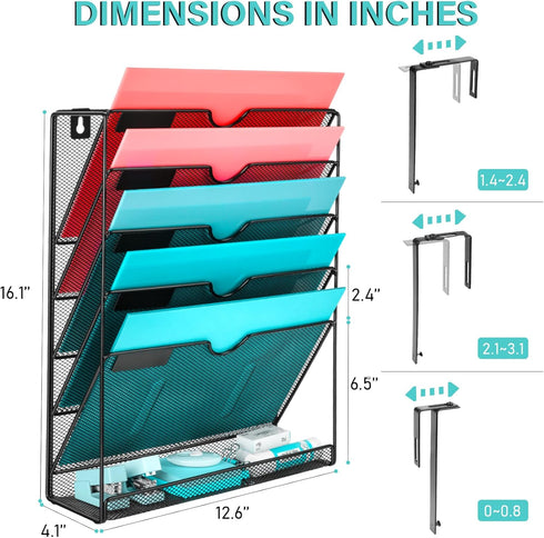 Wall File Organizer, 6 Pockets Mesh Hanging File Holder with Hooks for Office Supplies GALASALA