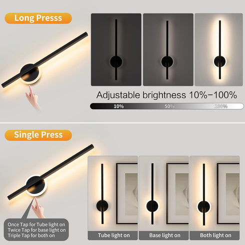 Dimmable 350Rotate, 24 Inch 1 Pack) Battery Operated Wall Sconce, Rechargeable Wall Lights with Remote Control, LED