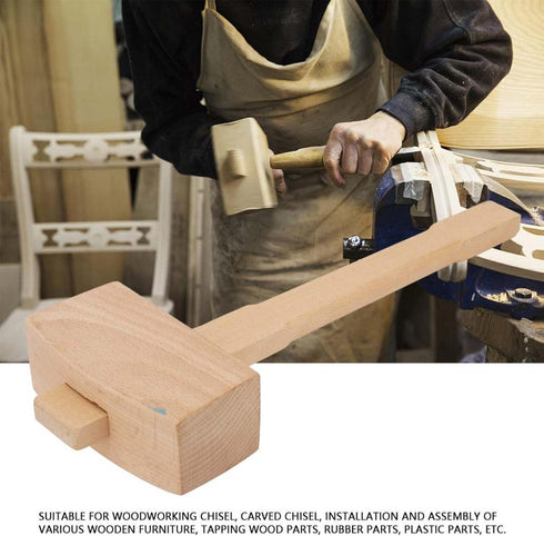 13.8'' Beech Wood Mallet, Manual Ice Hammer, Solid Carpenter Wooden Hammer for Woodworking