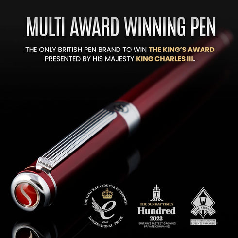 Scriveiner Deep Crimson Red Fountain Pen, Luxury Pen with Chrome Finish, Schmidt Nib (Medium), Best Gift Set for Men &