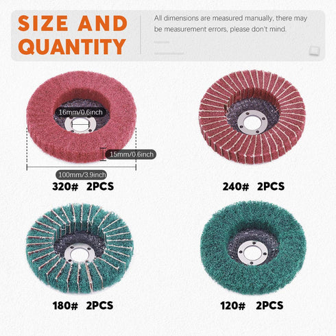 8 Pcs 4" Nylon Fiber Flap Disc Polishing Grinding Wheel Set, Abrasive Sanding Wheels for Angle Grinder