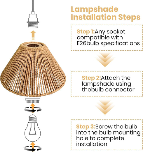 2 Pack Woven Rattan Lampshades, Conical Boho Style Pendant Light Shades, Small Lamp Shade Replacement for Floor Lamps