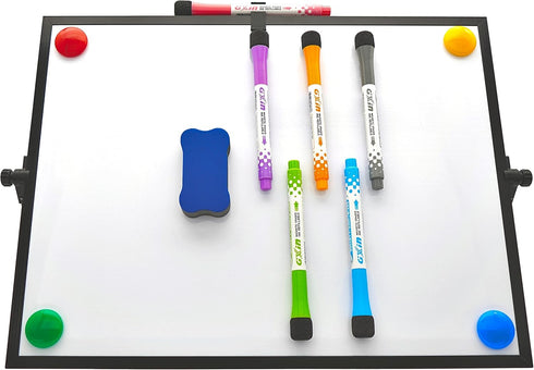 Desktop Dry Erase Board - 16in x 12in Double Sided Black Frame Magnetic Whiteboard with Stand, 6 Markers, 1 Eraser