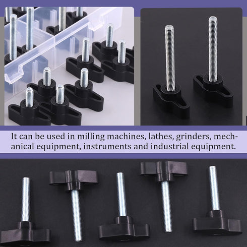 Swpeet 35Pcs M6 Zinc Plated Thumb Screw Kit, 5 Sizes, Three Prong Clamping Black Tee Wing Plastic Knob