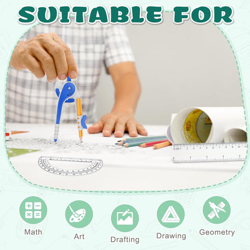 Zealor 32 Pack Set 6 Inch Math Compass & Protractor Geometry Math Plastic Drawing Compass with Pencils Protractor