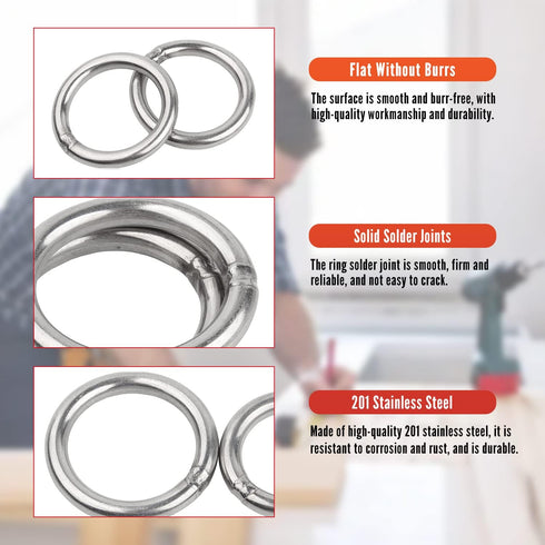 MroMax 8Pcs 201 Stainless Steel O Ring - 1.97" OD x 0.24" Thickness for Hanging Basket Chairs and Plants