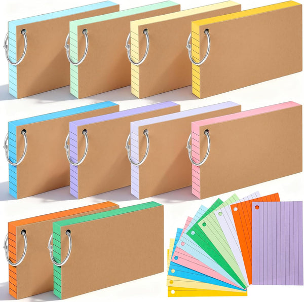SHENLIU 1000PCS Colored Index Cards, 3x5 Inches Flash Cards with Ring, Lined on