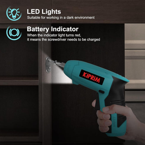 Kiprim ES3 Small 4V Electric Screwdriver, Cordless with Rechargeable Battery, LED Light, Blue