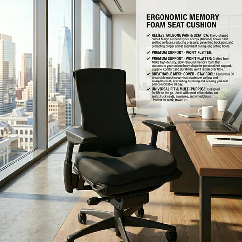 Vmeoap Tailbone Ergonomic Seat Cushion for Office Chair - Memory Foam Pain Relief - Sciatica & Coccyx Support for Car