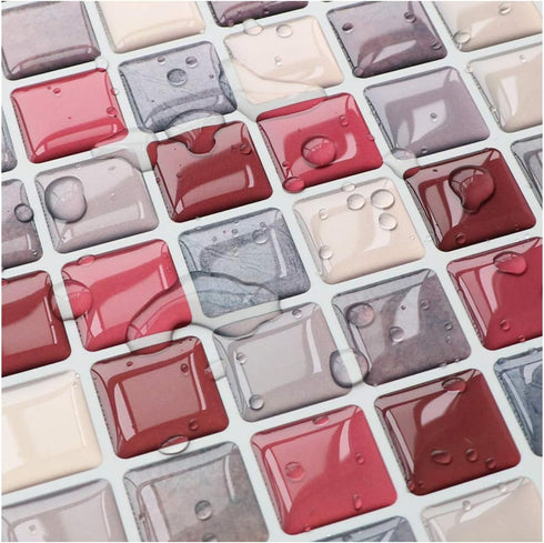 Yoillione 3D Mosaic Tile Sticker, Removable Wallpaper Tile Red, Self Adhesive Wall Tiles for Kitchen Backsplash