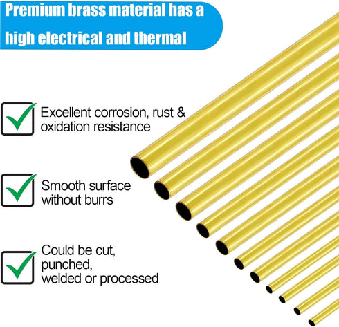 Brass Tube Tubing Set, 1mm to 4mm OD x 0.2mm Wall Thickness, 300mm Length, 14 Pieces