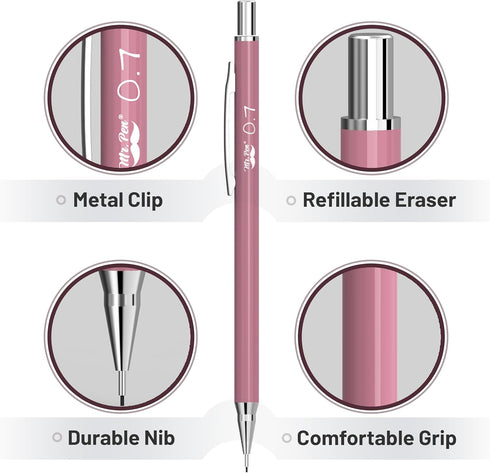 Mr. Pen Mechanical Pencil Set with Lead and Erasers Refills - 6 Pack, Boho Theme, 0.5mm & 0.7mm Pastel Pencils