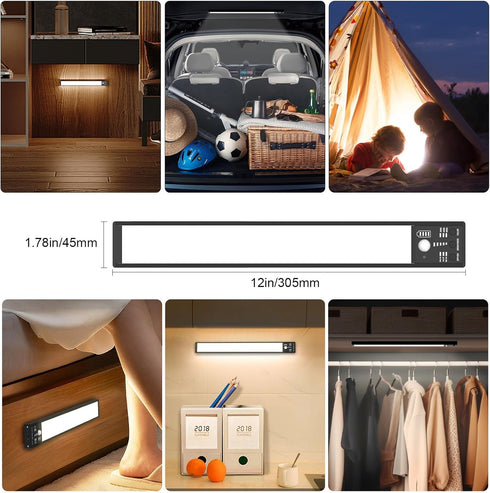 Lights,12inch Closet 3200mAh Dimmable YELKO Under Cabine t Rechargeable Motion Sensor Light, Battery Operated