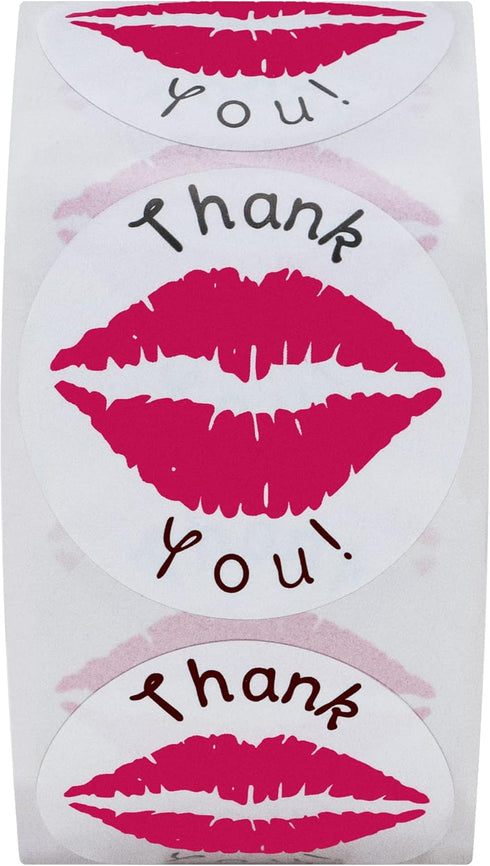 Hybsk Thank You Pink Kissing Lips Envelope Seals Stickers, Total 300 Per Roll