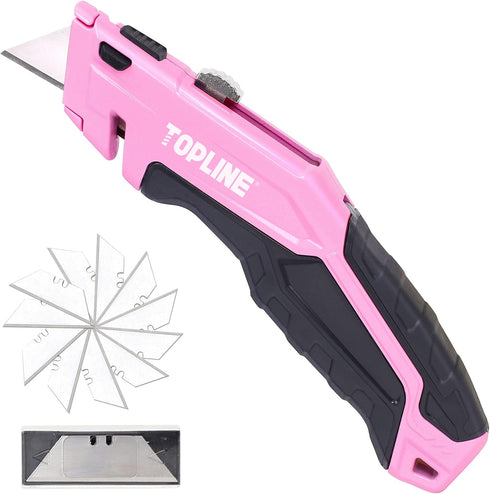 TOPLINE Retractable Pink Utility Knife, 18-Piece SK5 Blades and Dispenser Included (1 PACK, PINK)