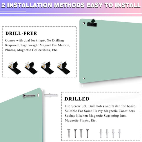 Green Magnetic Board 17.5" x 11.4" to Display Notes, Poetry, Photos, Suitable for Wall, Refrigerator, Cabinet with Tape