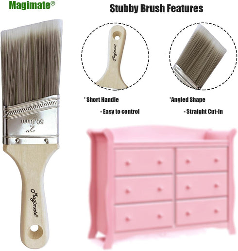 Stubby Paintbrush Shortcut Trim Angled Sash Wooden Short Handle Stain Brush 2 Inch by Magimate