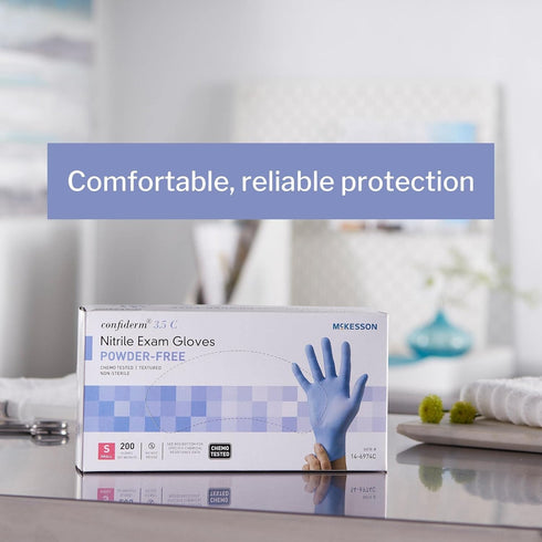McKesson Confiderm 3.5C Nitrile Exam Gloves, Non-Sterile, Powder-Free, Blue, Small, 200 Count