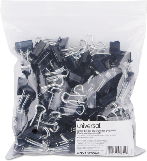 Small Binder Clips, Steel Wire, 3/8" Capacity, 3/4" Wide, Black/Silver, 144/Pack
