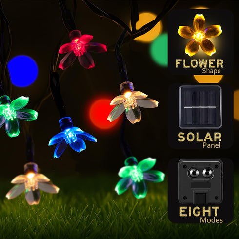 60 8 ANJAYLIA LED Solar Flower String Lights Outdoor Waterproof, Cherry Blossom Lights with Modes, Solar Powered