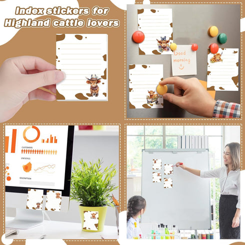 Janlaugh 24 Pads 1440 Sheets Highland Cow Sticky Notes, Cute Memo Pads for Journal Gift, Cow Party Favors, 3 x 4 in