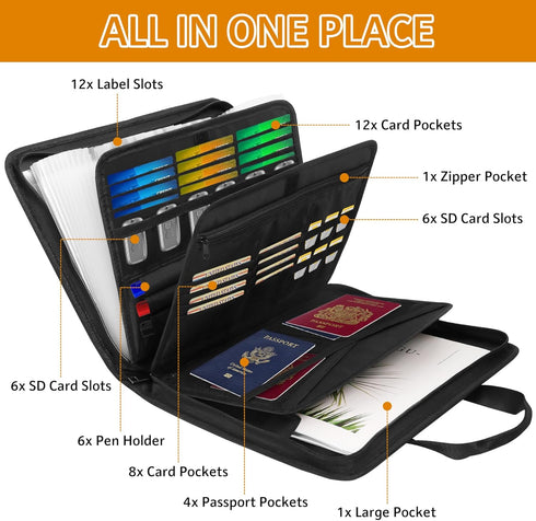 Important Document Organizer Folio, Fireproof Accordion File Folder with Zipper, 13 Pockets for Office Travel