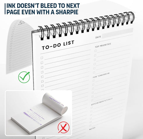 To Do List Notepad, 6.5 x 9.8" 60 Sheets, Spiral Daily Planner Notebook for Work, Task Checklist Organizer Agenda Pad
