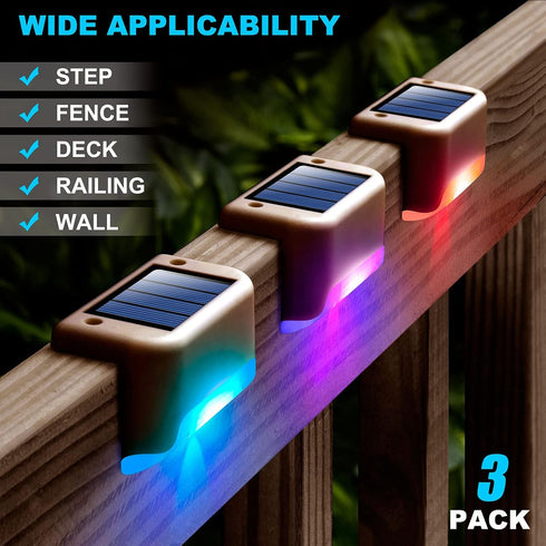 DenicMic Solar Deck Lights Outdoor, 3 Pack Solar Step Lights Waterproof Led Solar Lights for Outdoor Decks, Railing,Stairs, Step, Fence, Yard, and Patio(Color Changing) by DenicMic
