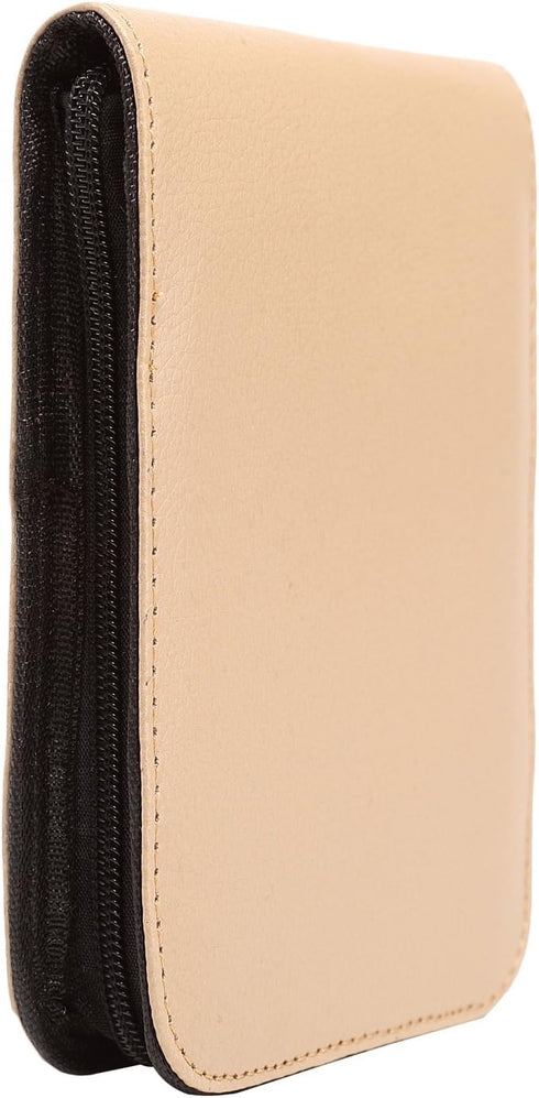 Fountain Roller Ball Pen Case Holder - PU Leather Bag for 12 Pens, Beige