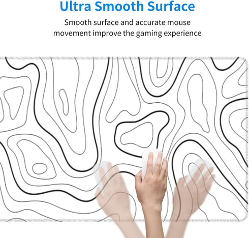 White Mouse Pad - Extended Gaming Mouse Pad for Desk 31.5 x 11.8 Inch, Black and White Topographic Design
