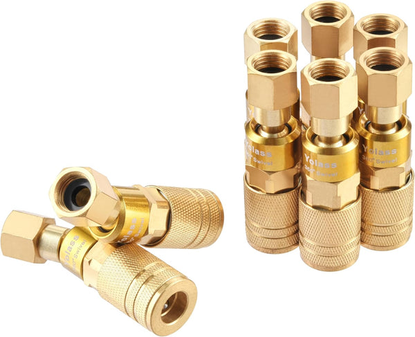 Yolass 8Pcs 1/4”NPT 360°Swivel Brass Rotary Coupler, 1/4”NPT Air Hose Fittings, Quick Connection Fittings