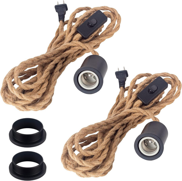 Pendant Light with Plug in Cord Hanging Vintage Hemp Rope Swag Lamp