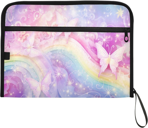 Rainbow Butterflies 13 Pocket Expanding File Folder with Labels, A4 Document Folder, Zipper Closure