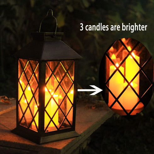 Solar Lantern Outdoor, Garden Hanging Lantern, PVC Waterproof 3 LED Flickering Flameless Candle Decorative Lights