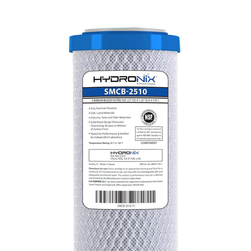Hydronix SMCB-2510 NSF Coconut Activated Carbon Block Water Filter, 2.5" x 10", 0.5 Micron