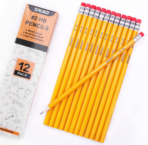 Pencils 12Pack Pencils #2, Number 2 Pencils Bulk, Wood Pencils for Kids Sketching Drawing, Yellow HB No 2 Pencils with Erasers, Classroom Must Haves Essentials for Teachers, School Supplies by Sikao
