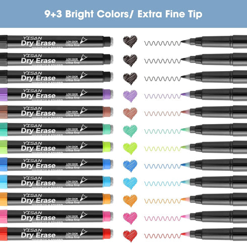 Tip,0.7mm Odor,12 Count,70566 YISAN Dry Erase Markers Ultra Fine Extra Fine Point, Magnetic Whiteboard Markers