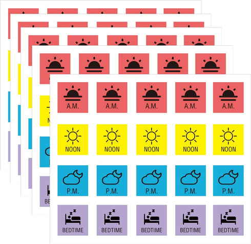 YEWROXY Medication Instruction Stickers, 200 Pcs 3/4 Inch Morning Noon Evening Bedtime Medicine