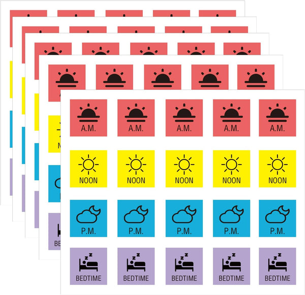 YEWROXY Medication Instruction Stickers, 200 Pcs 3/4 Inch Morning Noon Evening Bedtime Medicine