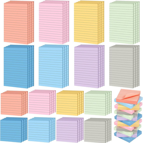 Yexiya 64 Pcs Lined Sticky Notes, Self Stick Notes with Lines, 1920 Sheets, Fresh Color